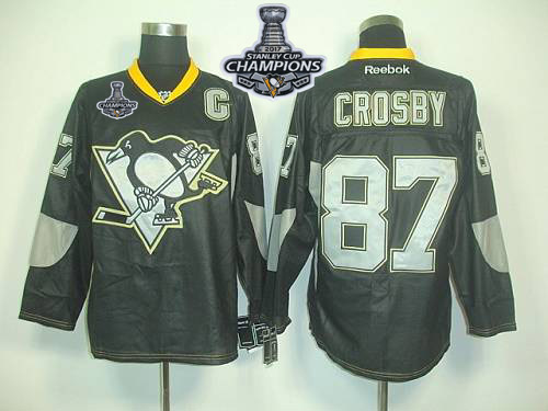 Penguins #87 Sidney Crosby Black Ice Stanley Cup Finals Champions Stitched NHL Jersey - Click Image to Close